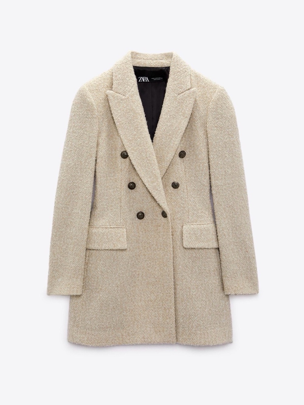 Zara Double-Breasted Cream Bouclé Pea Coat